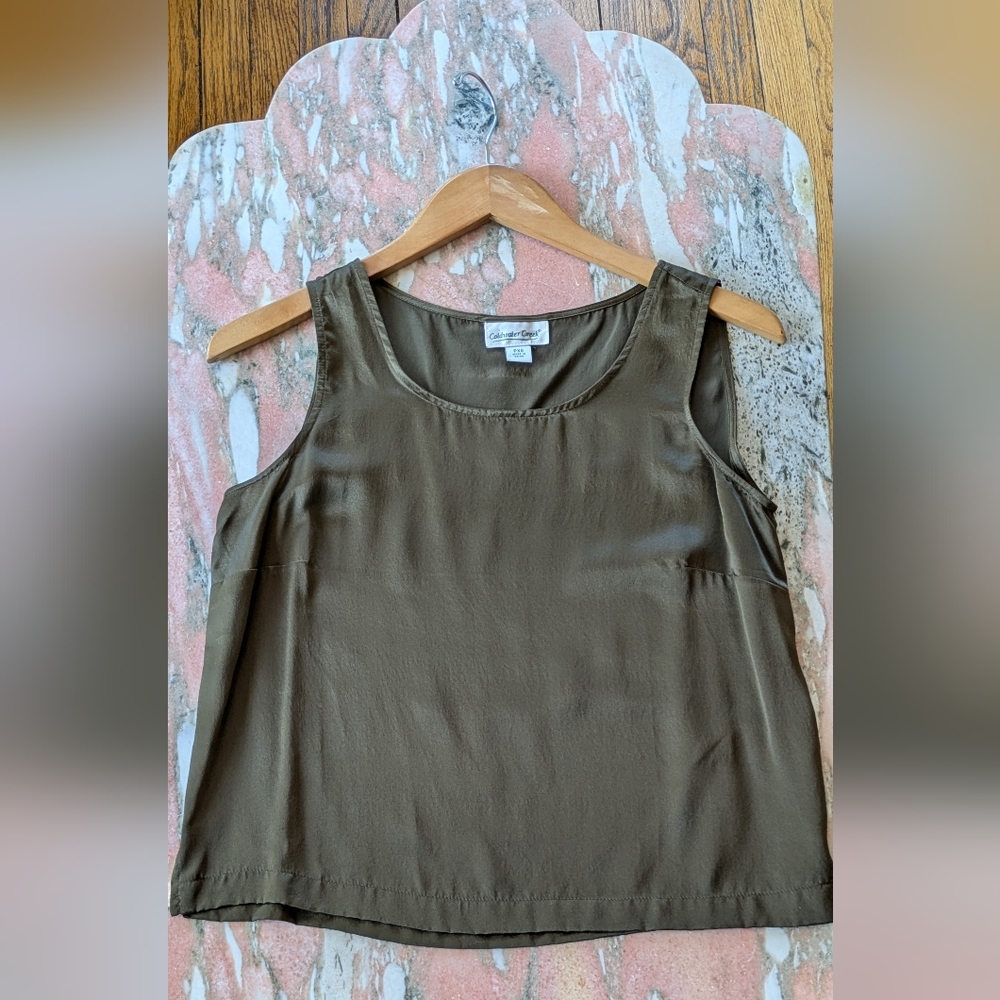 100% Silk Olive Sleeveless Tank Coldwater Creek Petite - Picture 9 of 12
